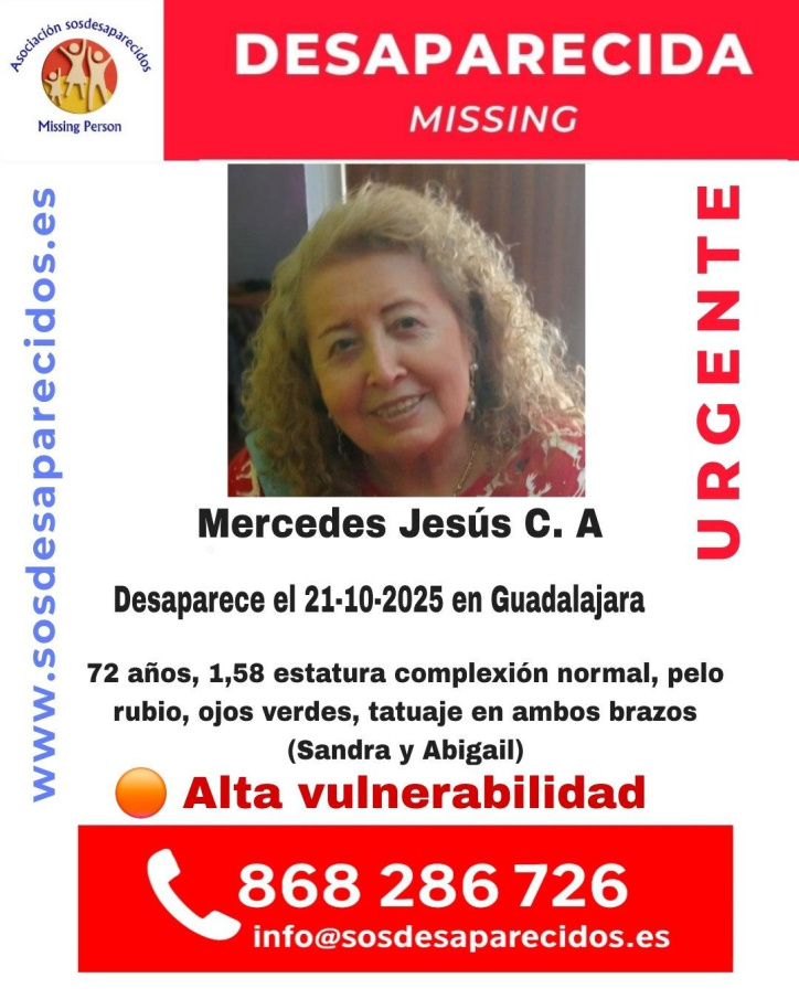 Se busca a Mercedes, una mujer de 72 años con "alta vulnerabilidad" de Guadalajara