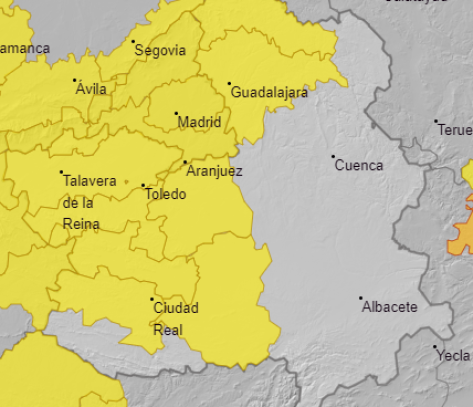 Aviso amarillo en el oeste de Castilla-La Mancha