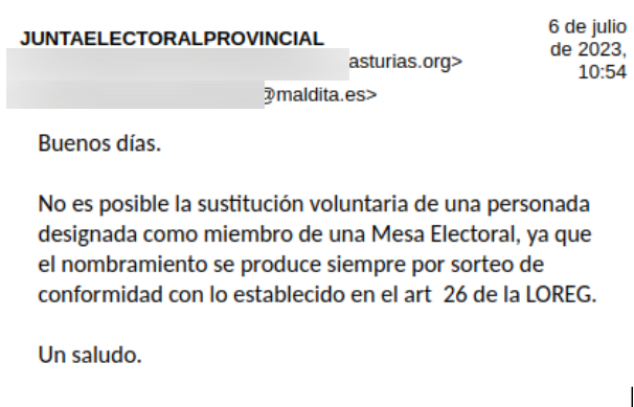 Respuesta de la Junta Electoral Provincial de Asturias a Maldita.es