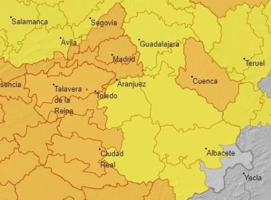 Mapa de avisos de la AEMET en Castilla- La Mancha para este lunes 21 de agosto