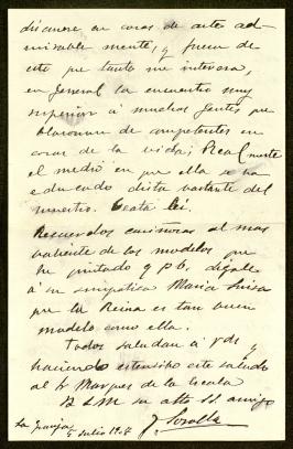 Carta de Joaquín Sorolla