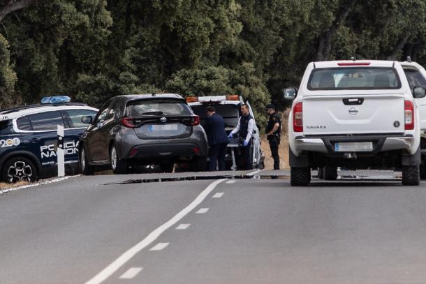 Agentes de la Policía Nacional trabaja en el lugar de los hechos, en el kilómetro 6 de la M-612, en la carretera de Fuencarral-El Pardo.