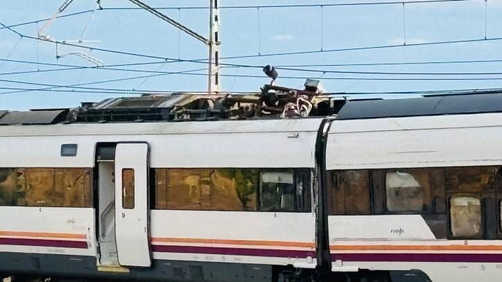 Descarrilamiento de un tren en Almansa (Albacete), detalle.