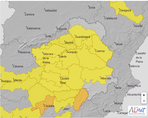 Avisos amarillos en Castilla-La Mancha.