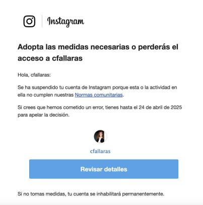 Cristina Fallarás denuncia que su cuenta de Instagram ha sido suspendida.