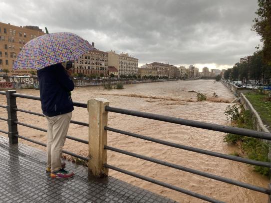 Un hombre observa el aspecto que presenta el río Guadalmedina en Málaga. EFE/María Alonso