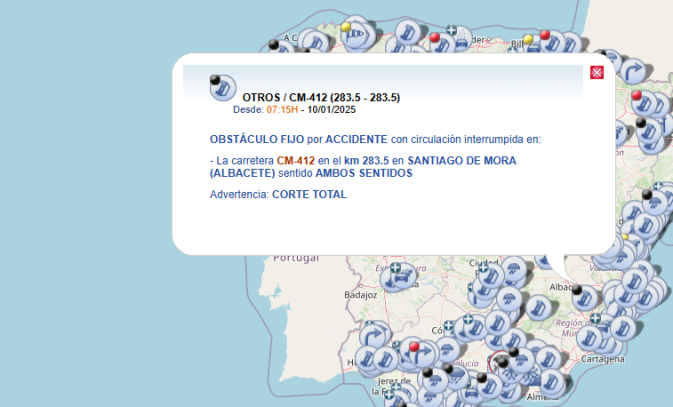 Corte de tráfico en la CM-412