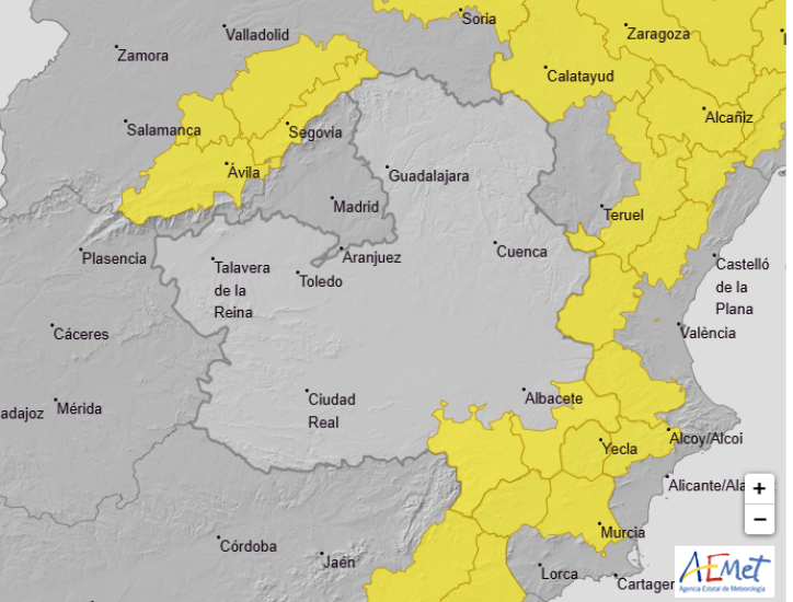 Avisos amarillos en la provincia de Albacete.