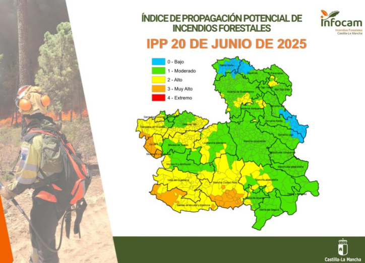 Mapa de riesgo de incendios en Castilla-La Mancha este viernes