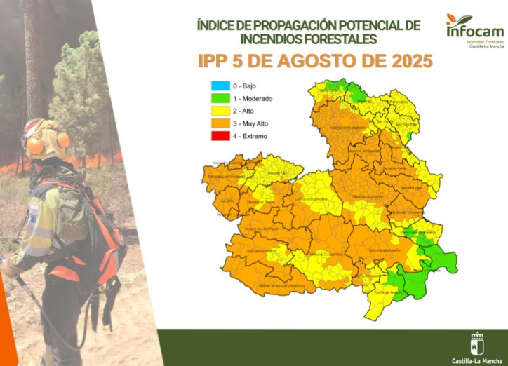 Mapa de riesgo de incendios forestales este 5 de agosto de 2025