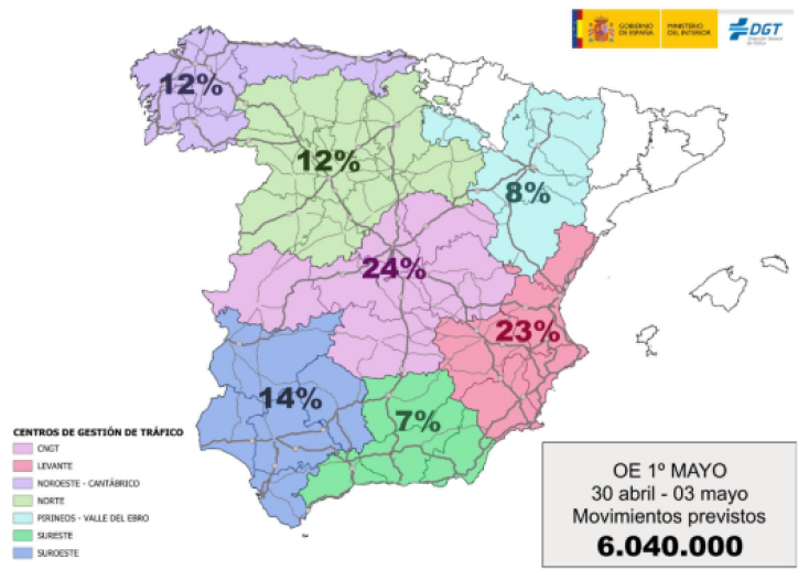 Distribución del tráfico previsto para este Puente de Mayo