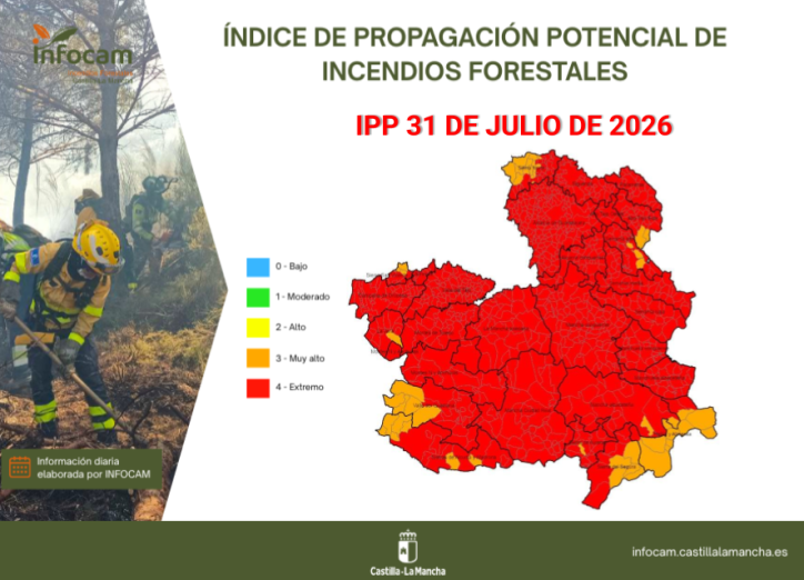 El Índice de Propagación Potencial (IPP) de Incendios Forestales este viernes 31 de julio