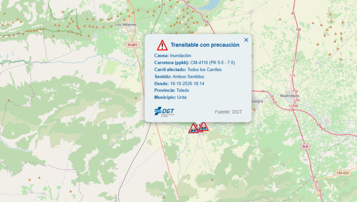 Corte de carretera en ambos sentidos en Quintanar de la Orden.