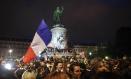 Paris (France), 07/07/2024.- People react after the second round of the French legislative elections results at Place de la Republique in Paris, France, 07 July 2024. France voted in the second round of the legislative elections on 07 July. According to the first official results, the left-wing New Popular Front (Nouveau Front populaire, NFP) was ahead of President Macron's party and Le Pen's far-right National Rally (RN). (Elecciones, Francia) EFE/EPA/YOAN VALAT