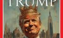 Imagen del presidente estadounidense, Donald Trump, con corona. Escrito abajo: "Long live he king"