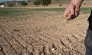 Un agricultor muestra la tierra seca, a 20 de abril de 2023