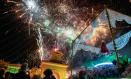 Fuegos artificiales durante la apertura de la puerta de Hierros de la Feria de Albacete, a 7 de septiembre de 2023, en Albacete, Castilla-La Mancha (España).