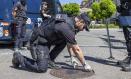 TOLEDO, 19/05/2026.- Agentes de Policía Nacional revisan alcantarillas de Toledo dentro del amplio dispositivo de seguridad desplegado para blindar Toledo y garantizar el desarrollo con "total normalidad" de la 53 Conferencia Regional Europea de Interpol, que reunirá en la ciudad a mandos policiales de medio centenar de países. EFE/Ángeles Visdómine