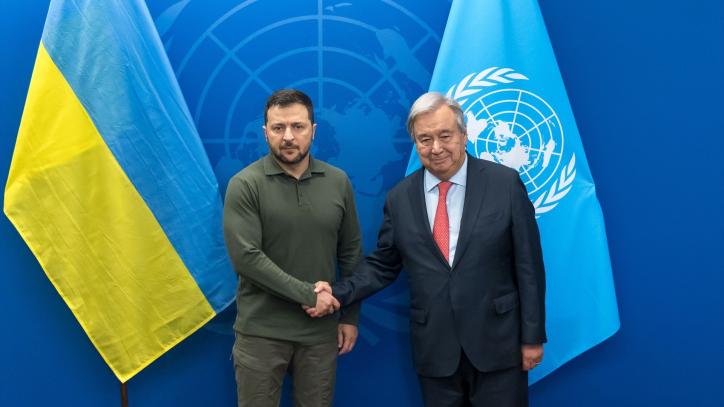 El presidente de Ucrania con el presidente de la ONU.