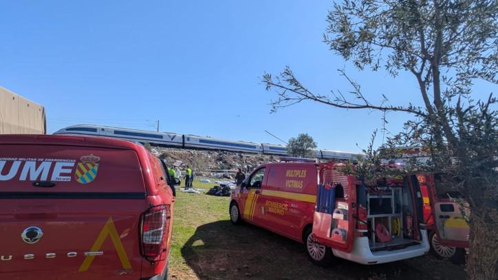 Efectivos de la UME en la zona del accidente de tren.
