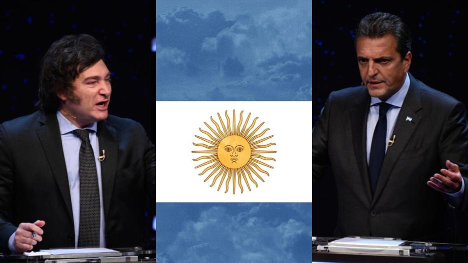 Los dos candidatos de la segunda vuelta de las presidenciales en Argentina: Javier Milei y Sergio Massa