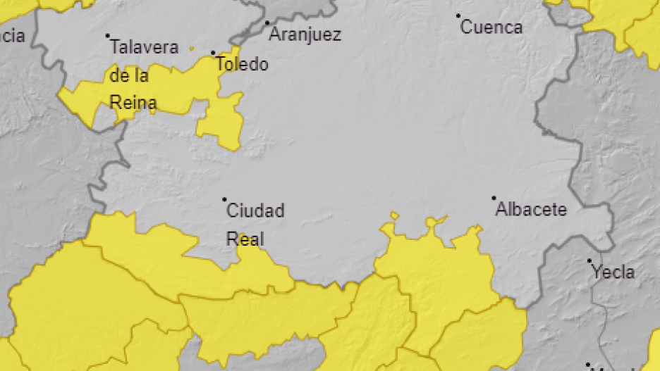 Mapa AEMET avisos amarillos en Castilla-La Mancha Jueves Santo
