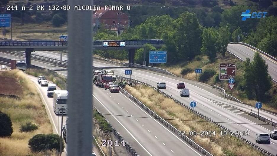 Cortan la A-2 en Alcolea del Pinar (Guadalajara) hacia Madrid por un accidente de tráfico