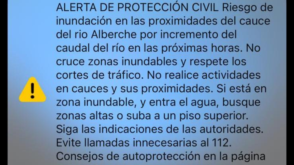 Imagen enviada a los vecinos de las zonas afectadas