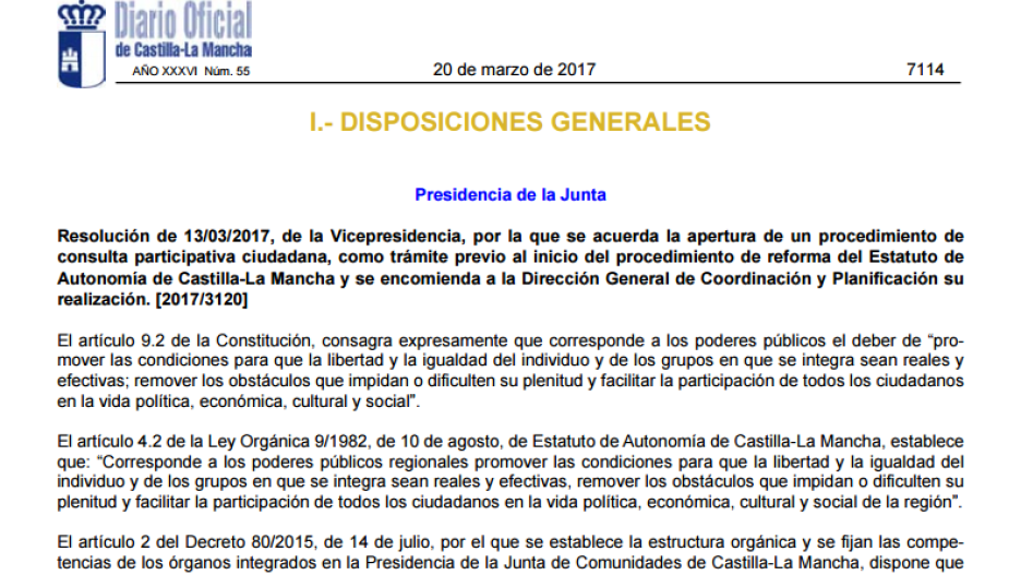 I.- DISPOSICIONES GENERALES - Portal de Castilla La Mancha