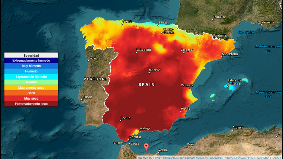 La situación de sequía es España es extrema, según recoge el monitor de sequía del CSIC.