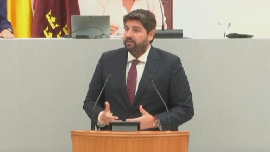Fernando López Miras (PP) en la segunda sesión de investidura de la Región de Murcia