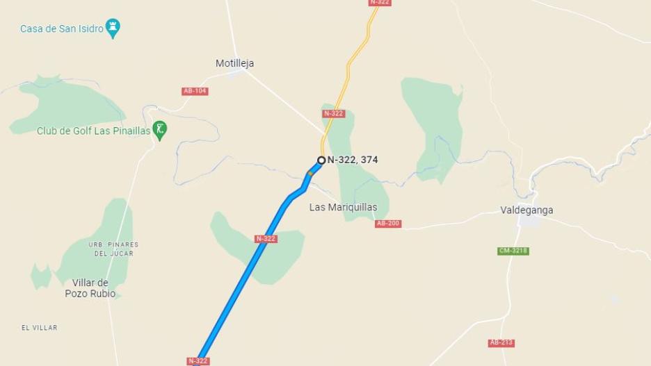 Mapa de la zona del siniestro, Motilleja (Albacete)