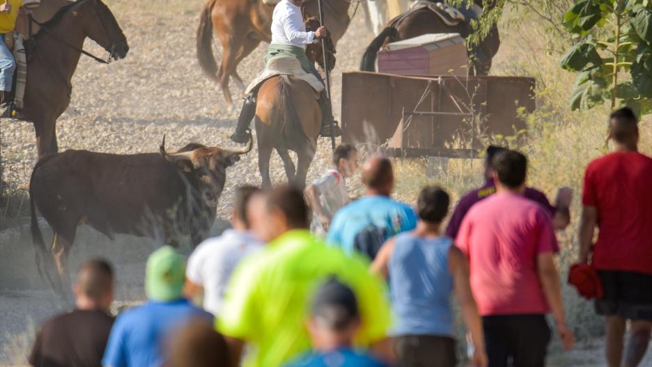 Participantes durante el tradicional encierro de Brihuega, a 16 de agosto de 2022, en Brihuega, Guadalajara, Castilla-La Mancha (España). Un tradicional encierro, que sigue celebrándose desde 1584, siendo así uno de los más antiguos de España. La fiesta, reconocida como Fiesta de interés turístico regional, comienza a las seis de la tarde, tras el disparo de un cohete. En ese momento lla manada sale de la Plaza de Toros para recorrer las calles de Brihuega, siguiendo a los corredores.
17 AGOSTO 2022;BRIHUEGA;GUADALAJARA;ENCIERRO;ANIMALES;TOROS
RAFAEL MARTÍN / Europa Press
(Foto de ARCHIVO)
16/8/2022