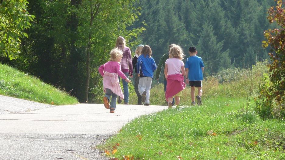 Imagen de niños haciendo senderismo