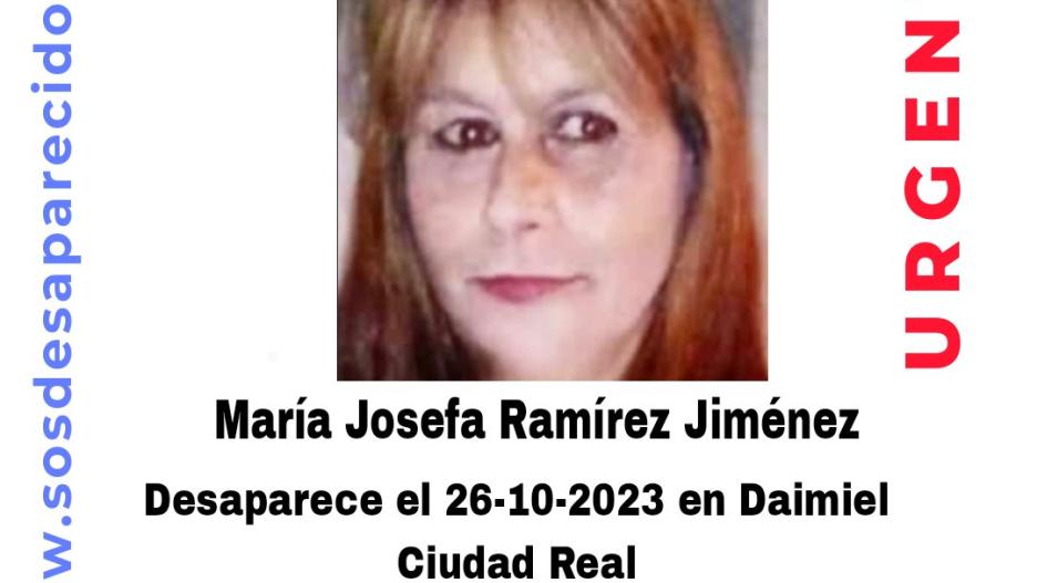 Cartel de SOS Desaparecidos de una mujer a la que se busca, vecina de Daimiel (Ciudad Real)
