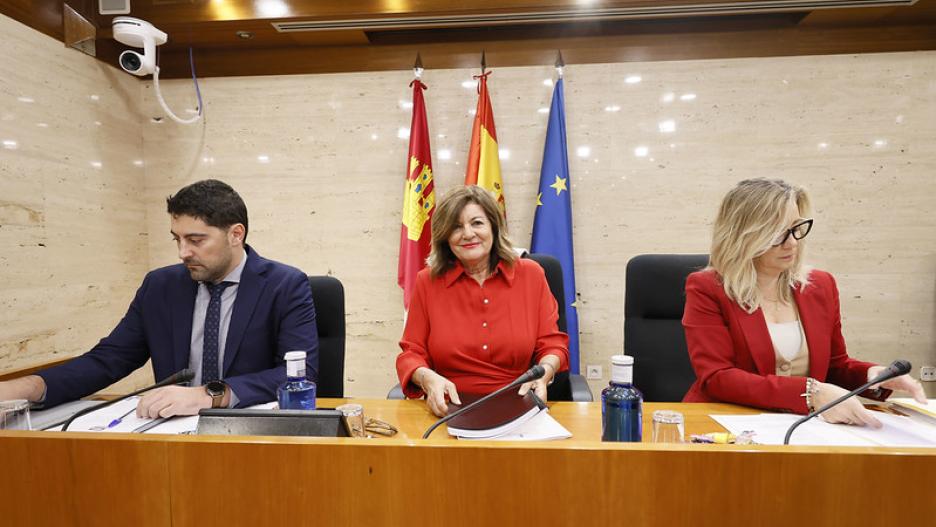 La Directora General de Castilla-La Mancha Media, Carmen Amores, instantes antes de comenzar su intervención de las Cortes Regionales.