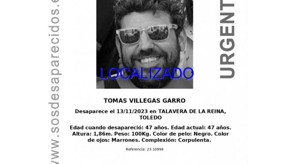Un familiar de Tomas Villegas, desaparecido desde el 13 de noviembre, confirma que ha sido localizado