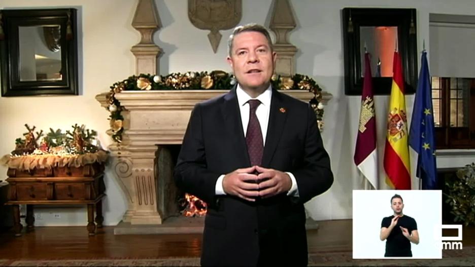 El presidente de Castilla la Mancha, Emiliano García Page durante el mensaje de Año Nuevo
