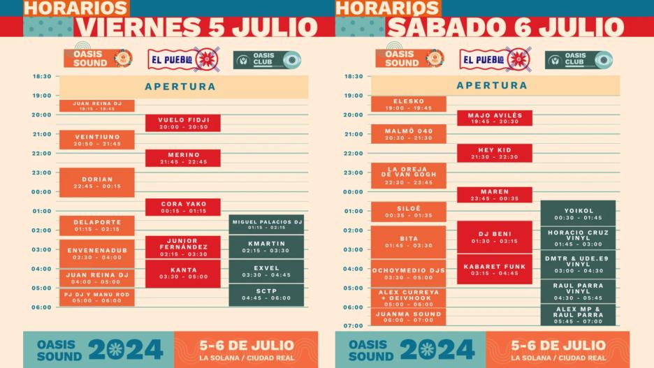 Horarios del festival Oasis Sound 2024 en La Solana