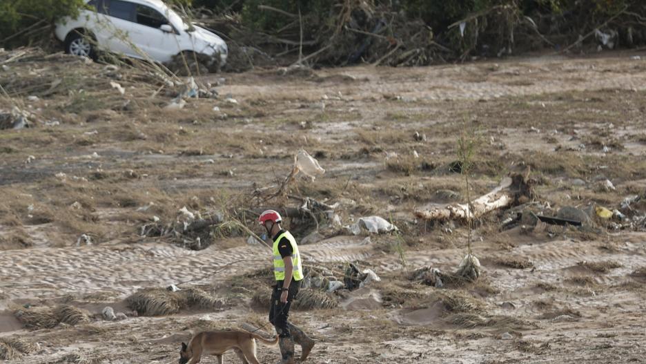 Efectivos de la Unidad Militar de Emergencias (UME) trabajan en la búsqueda de posibles fallecidos en una zona próxima al barranco del Poyo, en Riba-Roja, este viernes. EFE/ Manuel Bruque