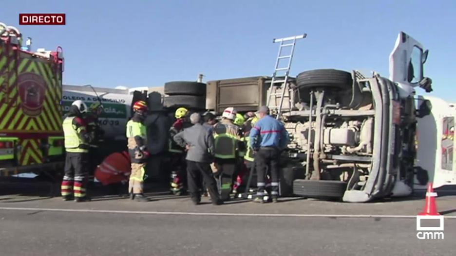 El accidente de un camión ha provocado vertido de gasoil en Noblejas.