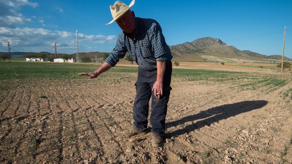 (Foto de ARCHIVO)Un agricultor muestra la tierra seca