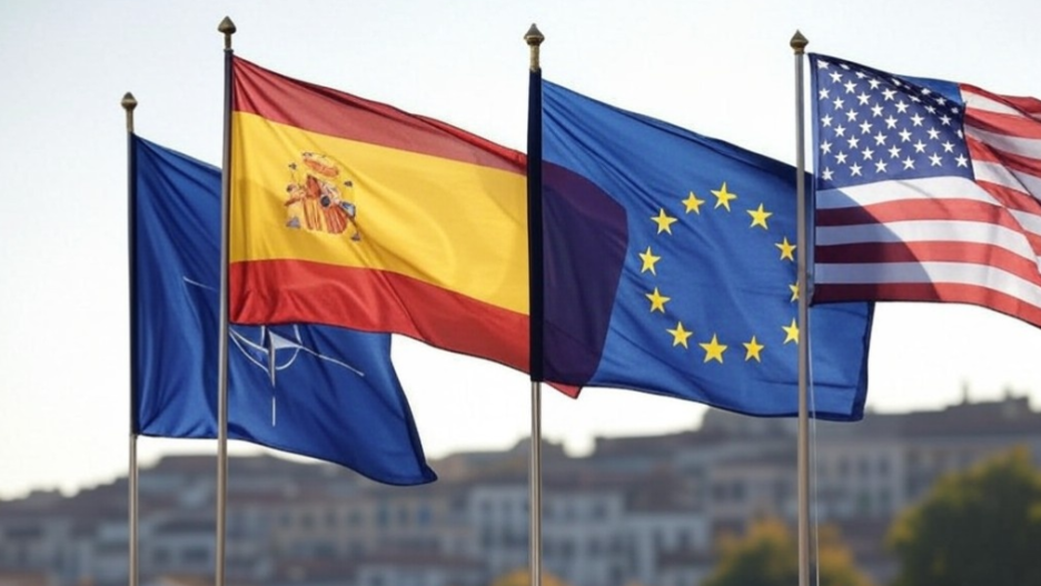 Banderas de España, la Unión Europea, la OTAN y Estados Unidos