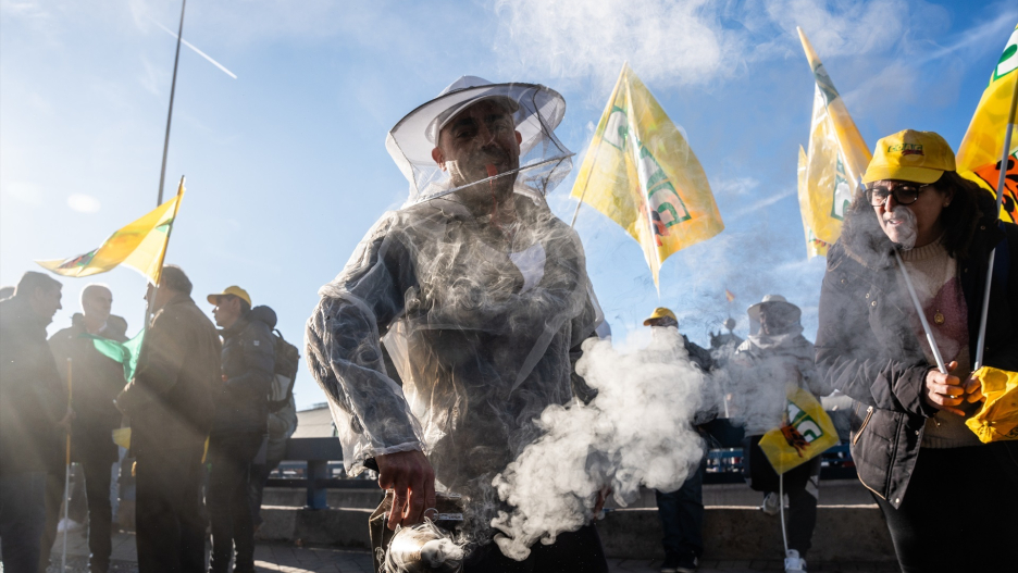 (Foto de ARCHIVO)
Apicultores durante una protesta de agricultores y ganaderos frente al Ministerio de Agricultura, a 16 de diciembre de 2024, en Madrid (España).