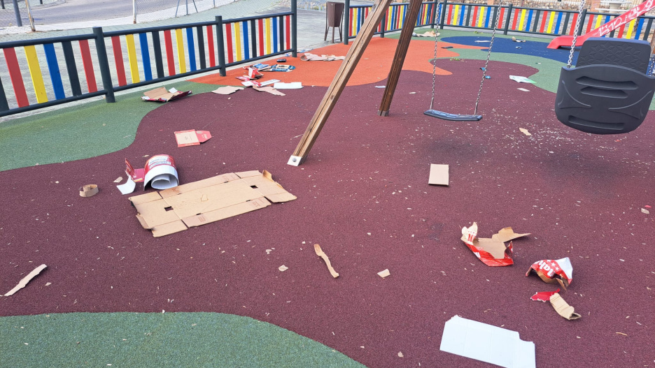 Estado en el que quedó el parque infantil de Fontanar.