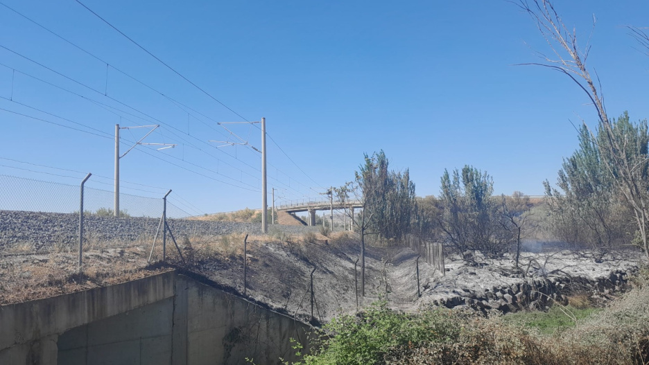 Inmediaciones del incendio en Malagón.