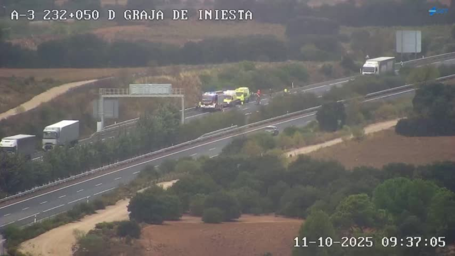 Fallece una mujer en un choque contra un camión en la A-3 en Graja de Iniesta (Cuenca)