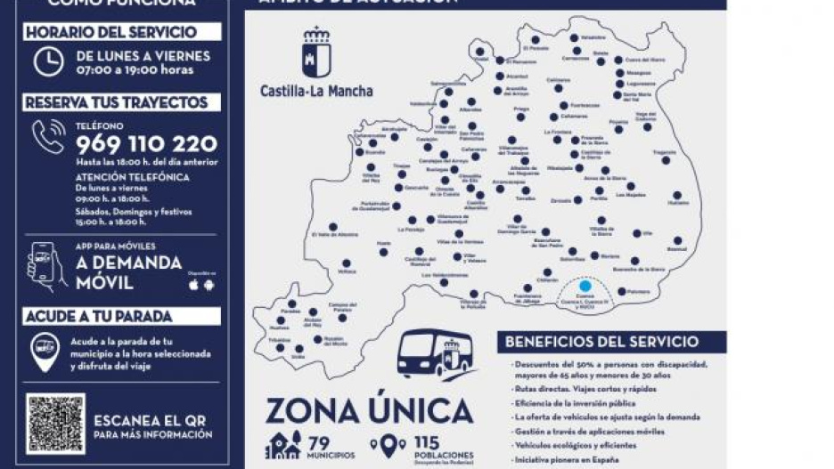 Mapa de los municipios que cubrirá en nuevo servicio de Transporte a Demanda en la provincia de Cuenca