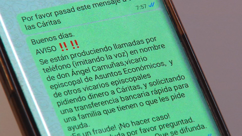 Imagen del mensaje enviado por Cáritas Toledo para alertar de la estafa
