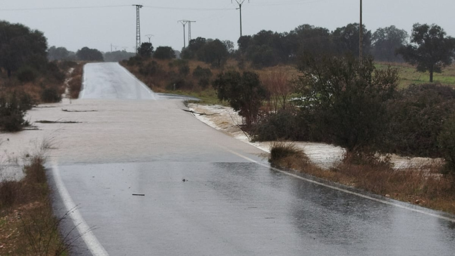 Carretera inundada en Ciudad Real.